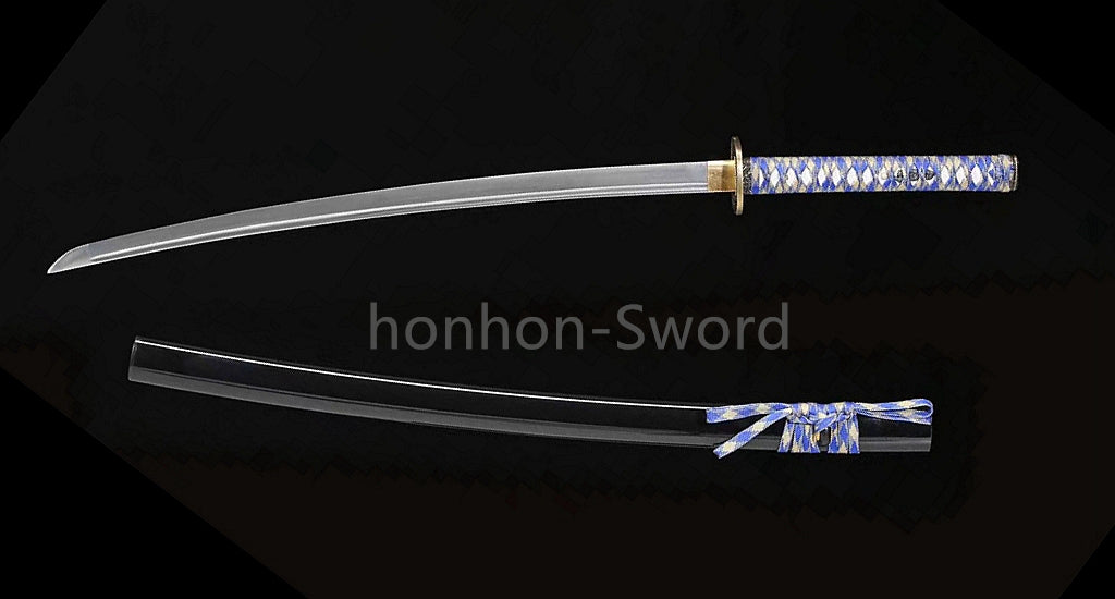 1095 Kohlenstoffstahl Katana Blaue Klinge Japanisches Samurai-Schwert Full Tang Schwarz 
