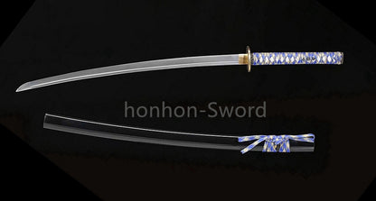 1095 Kohlenstoffstahl Katana Blaue Klinge Japanisches Samurai-Schwert Full Tang Schwarz 