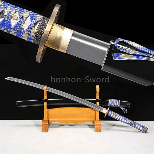 Katana à lame bleue en acier à haute teneur en carbone 1095, épée de samouraï japonais, épée complète noire 