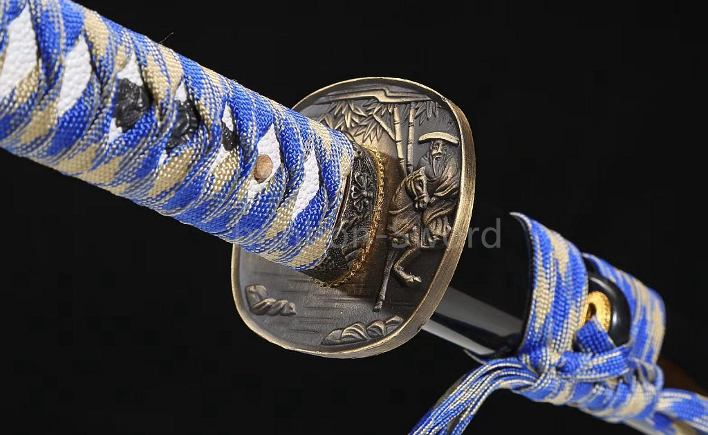 1095 Kohlenstoffstahl Katana Blaue Klinge Japanisches Samurai-Schwert Full Tang Schwarz 