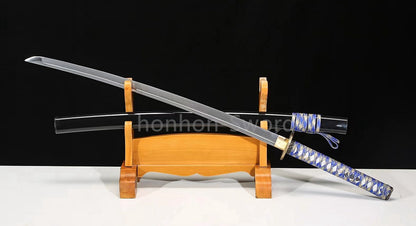 1095 Kohlenstoffstahl Katana Blaue Klinge Japanisches Samurai-Schwert Full Tang Schwarz 