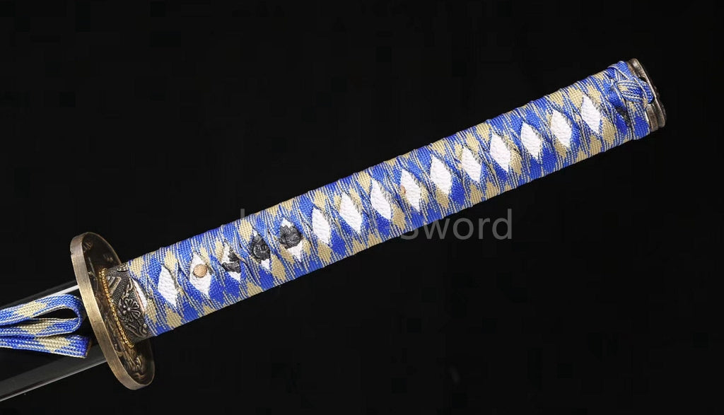 1095 Kohlenstoffstahl Katana Blaue Klinge Japanisches Samurai-Schwert Full Tang Schwarz 