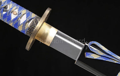 1095 Kohlenstoffstahl Katana Blaue Klinge Japanisches Samurai-Schwert Full Tang Schwarz 