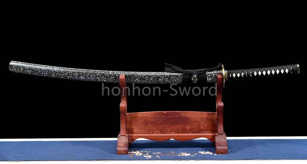 1095 Kohlenstoffstahl Katana Blaue Klinge Japanisches Samurai-Schwert Full Tang Schwarz 