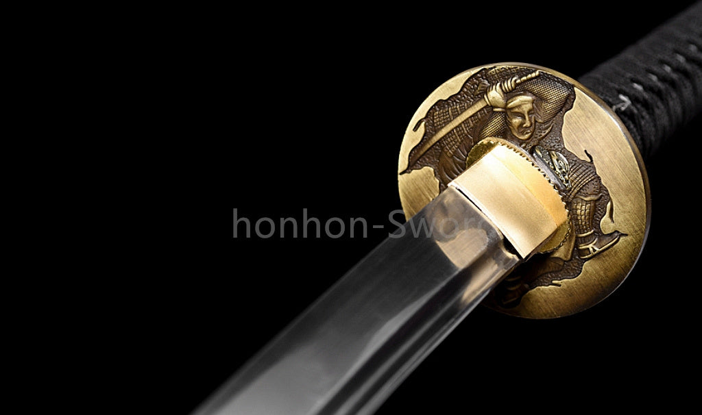 1095 Kohlenstoffstahl Katana Blaue Klinge Japanisches Samurai-Schwert Full Tang Schwarz 