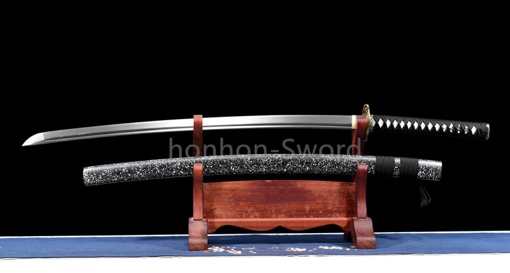 1095 Kohlenstoffstahl Katana Blaue Klinge Japanisches Samurai-Schwert Full Tang Schwarz 