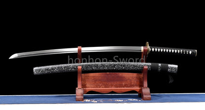 1095 Kohlenstoffstahl Katana Blaue Klinge Japanisches Samurai-Schwert Full Tang Schwarz 