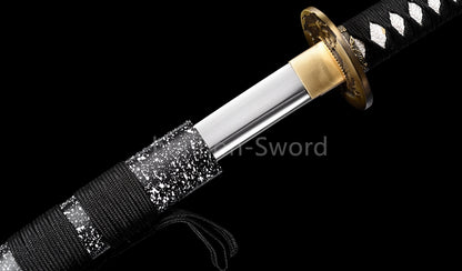 1095 Kohlenstoffstahl Katana Blaue Klinge Japanisches Samurai-Schwert Full Tang Schwarz 