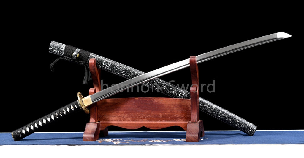 1095 Kohlenstoffstahl Katana Blaue Klinge Japanisches Samurai-Schwert Full Tang Schwarz 