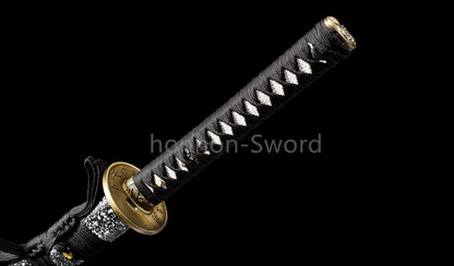 1095 Kohlenstoffstahl Katana Blaue Klinge Japanisches Samurai-Schwert Full Tang Schwarz 
