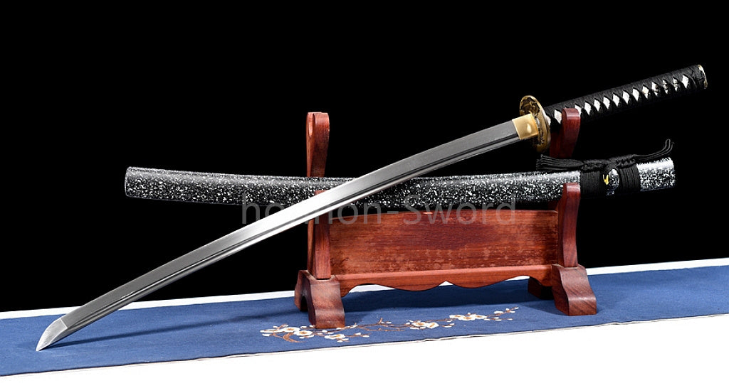1095 Kohlenstoffstahl Katana Blaue Klinge Japanisches Samurai-Schwert Full Tang Schwarz 
