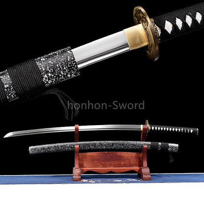 1095 Kohlenstoffstahl Katana Blaue Klinge Japanisches Samurai-Schwert Full Tang Schwarz 