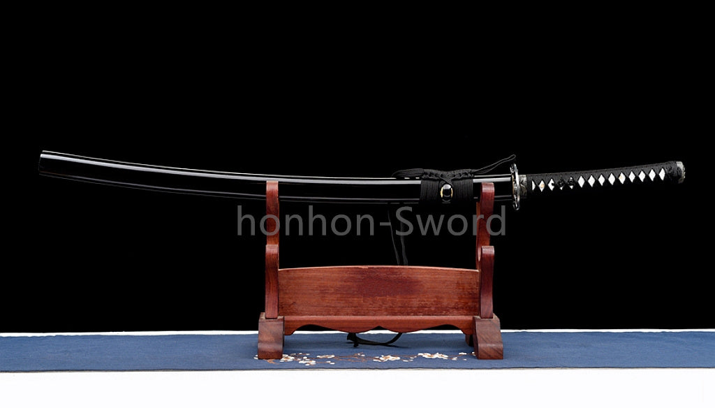 Katana à lame bleue en acier à haute teneur en carbone 1095, épée de samouraï japonais, épée complète noire 