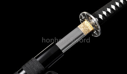 Katana à lame bleue en acier à haute teneur en carbone 1095, épée de samouraï japonais, épée complète noire 