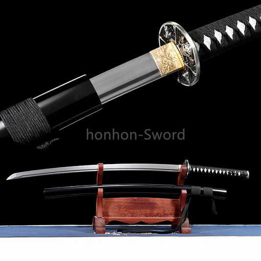 Katana à lame bleue en acier à haute teneur en carbone 1095, épée de samouraï japonais, épée complète noire 