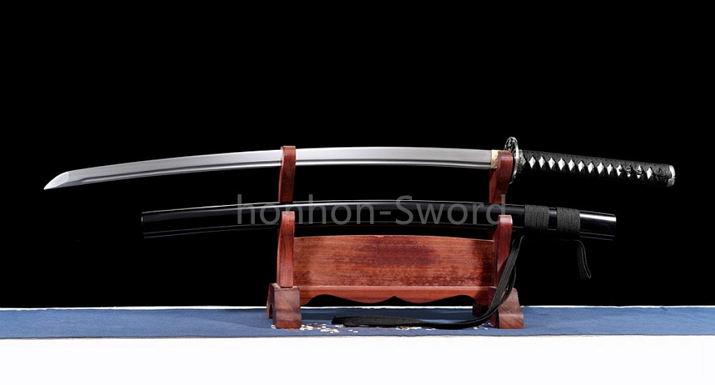 Katana à lame bleue en acier à haute teneur en carbone 1095, épée de samouraï japonais, épée complète noire 