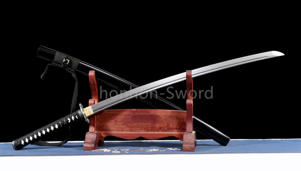 Katana à lame bleue en acier à haute teneur en carbone 1095, épée de samouraï japonais, épée complète noire 