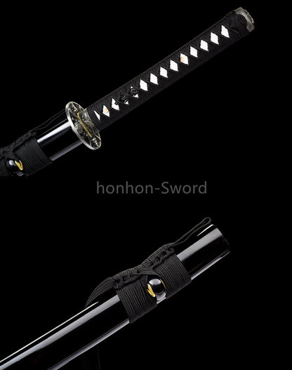 Katana à lame bleue en acier à haute teneur en carbone 1095, épée de samouraï japonais, épée complète noire 