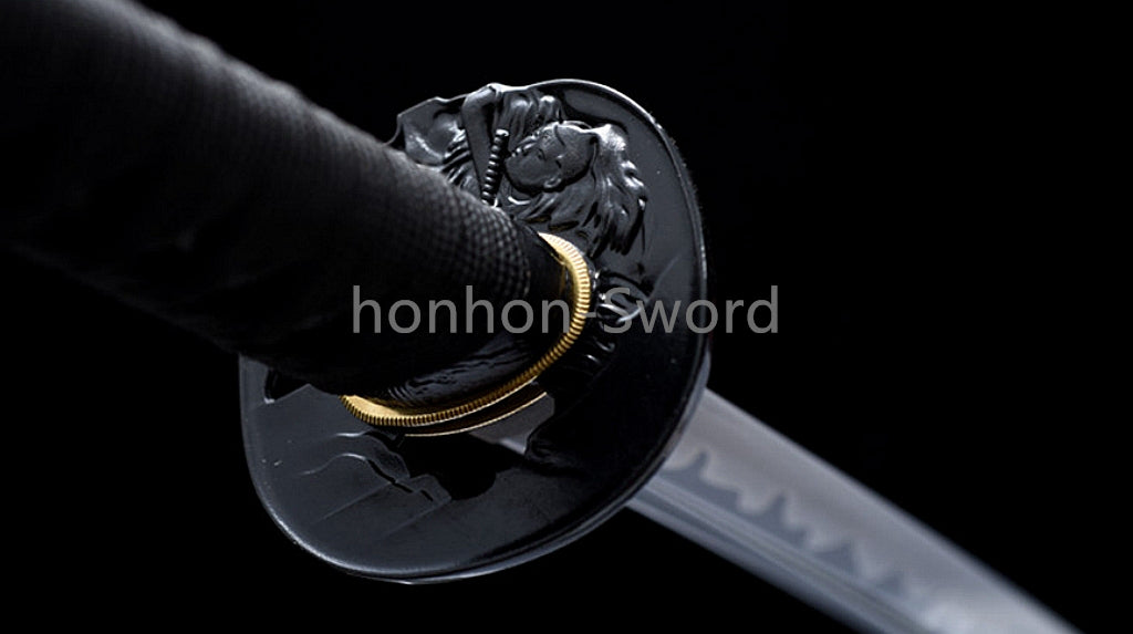 1095 Kohlenstoffstahl Katana Blaue Klinge Japanisches Samurai-Schwert Full Tang Schwarz 
