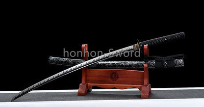 1095 Kohlenstoffstahl Katana Blaue Klinge Japanisches Samurai-Schwert Full Tang Schwarz 
