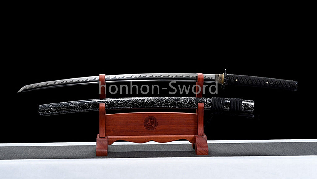 1095 Kohlenstoffstahl Katana Blaue Klinge Japanisches Samurai-Schwert Full Tang Schwarz 