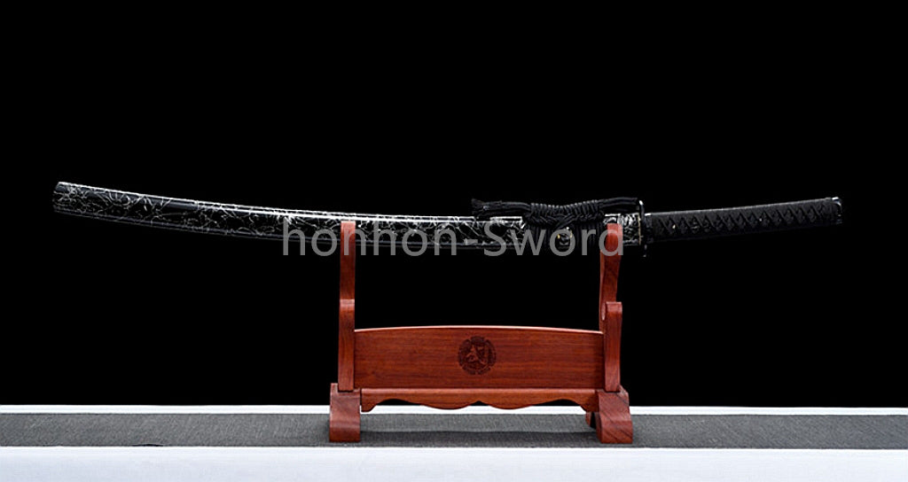 1095 Kohlenstoffstahl Katana Blaue Klinge Japanisches Samurai-Schwert Full Tang Schwarz 