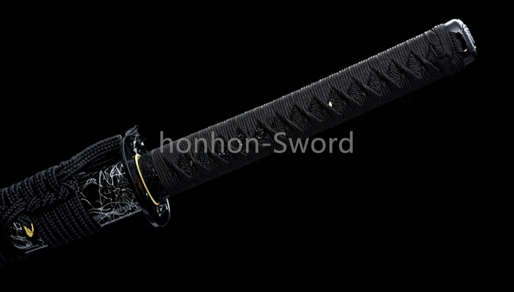 1095 Kohlenstoffstahl Katana Blaue Klinge Japanisches Samurai-Schwert Full Tang Schwarz 