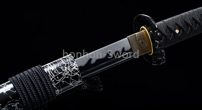 1095 Kohlenstoffstahl Katana Blaue Klinge Japanisches Samurai-Schwert Full Tang Schwarz 