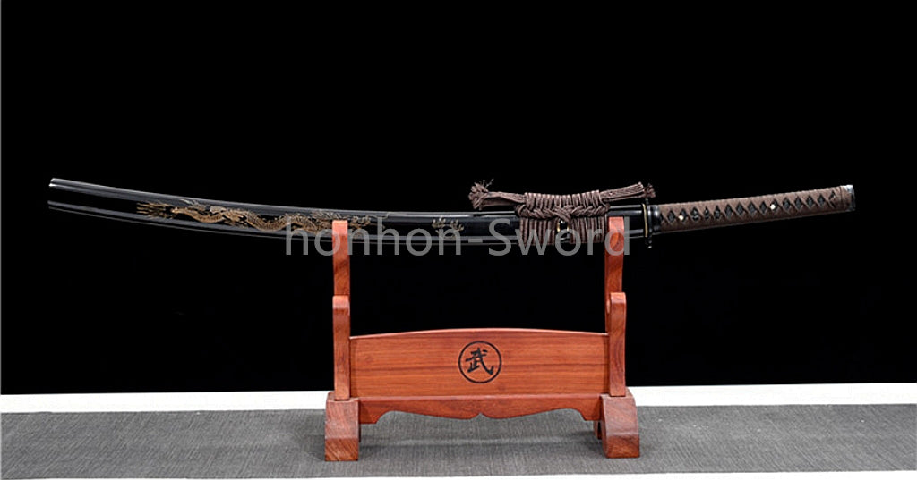 Katana à lame bleue en acier à haute teneur en carbone 1095, épée de samouraï japonais, épée complète noire 