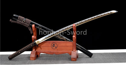 Katana à lame bleue en acier à haute teneur en carbone 1095, épée de samouraï japonais, épée complète noire 