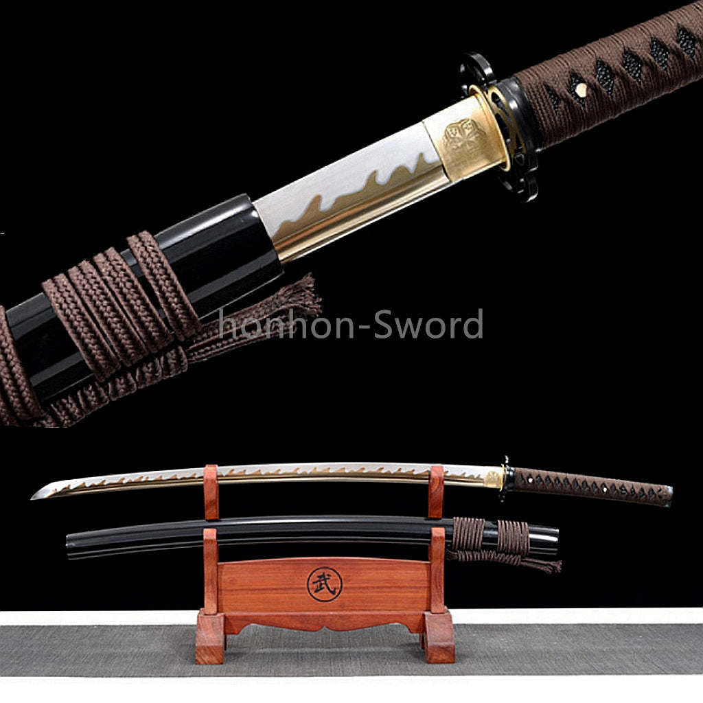 Katana à lame bleue en acier à haute teneur en carbone 1095, épée de samouraï japonais, épée complète noire 