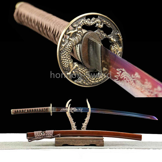 Katana à lame bleue en acier à haute teneur en carbone 1095, épée de samouraï japonais, épée complète noire 