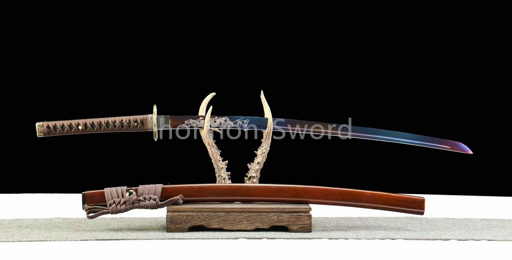 Katana à lame bleue en acier à haute teneur en carbone 1095, épée de samouraï japonais, épée complète noire 