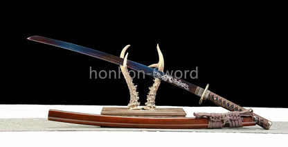 Katana à lame bleue en acier à haute teneur en carbone 1095, épée de samouraï japonais, épée complète noire 