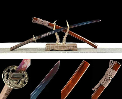 Katana à lame bleue en acier à haute teneur en carbone 1095, épée de samouraï japonais, épée complète noire 