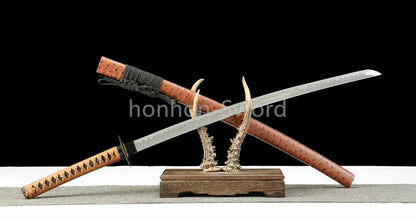 1095 Kohlenstoffstahl Katana Blaue Klinge Japanisches Samurai-Schwert Full Tang Schwarz 