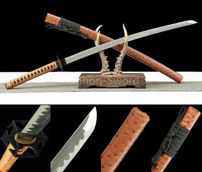 1095 Kohlenstoffstahl Katana Blaue Klinge Japanisches Samurai-Schwert Full Tang Schwarz 