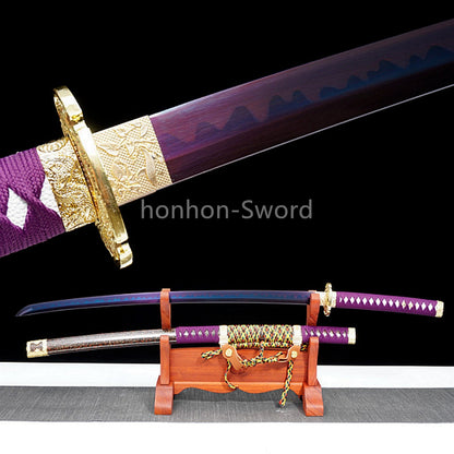 1095 Kohlenstoffstahl Katana Blaue Klinge Japanisches Samurai-Schwert Full Tang Schwarz 