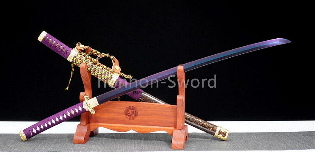 1095 Kohlenstoffstahl Katana Blaue Klinge Japanisches Samurai-Schwert Full Tang Schwarz 