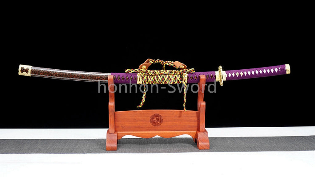 1095 Kohlenstoffstahl Katana Blaue Klinge Japanisches Samurai-Schwert Full Tang Schwarz 