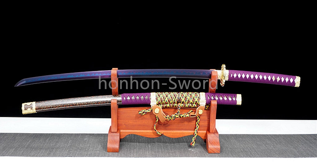 1095 Kohlenstoffstahl Katana Blaue Klinge Japanisches Samurai-Schwert Full Tang Schwarz 