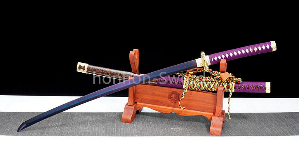 1095 Kohlenstoffstahl Katana Blaue Klinge Japanisches Samurai-Schwert Full Tang Schwarz 