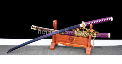 1095 Kohlenstoffstahl Katana Blaue Klinge Japanisches Samurai-Schwert Full Tang Schwarz 