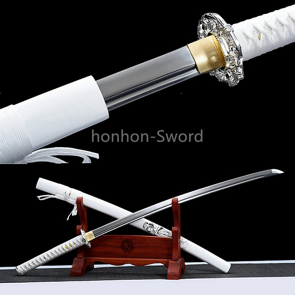 1095 Kohlenstoffstahl Katana Blaue Klinge Japanisches Samurai-Schwert Full Tang Schwarz 