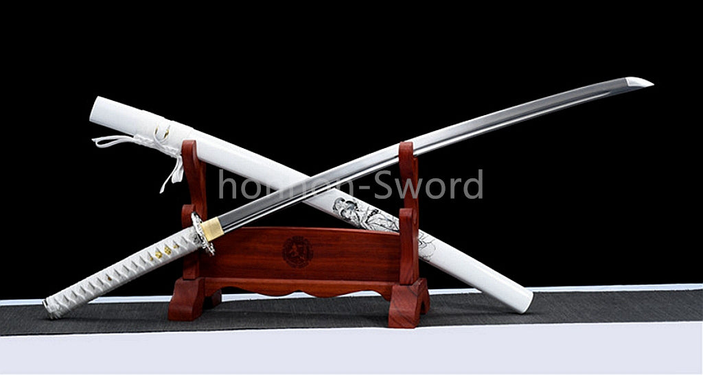 1095 Kohlenstoffstahl Katana Blaue Klinge Japanisches Samurai-Schwert Full Tang Schwarz 