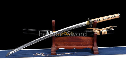 1095 Kohlenstoffstahl Katana Blaue Klinge Japanisches Samurai-Schwert Full Tang Schwarz 