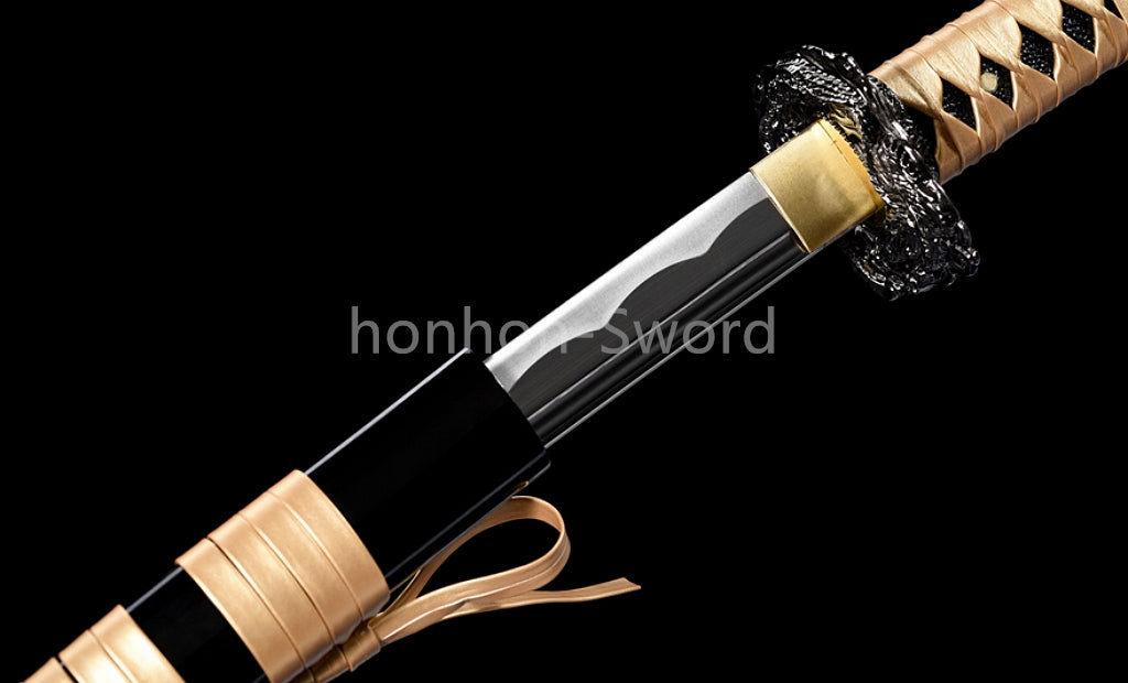 1095 Kohlenstoffstahl Katana Blaue Klinge Japanisches Samurai-Schwert Full Tang Schwarz 