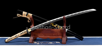 1095 Kohlenstoffstahl Katana Blaue Klinge Japanisches Samurai-Schwert Full Tang Schwarz 