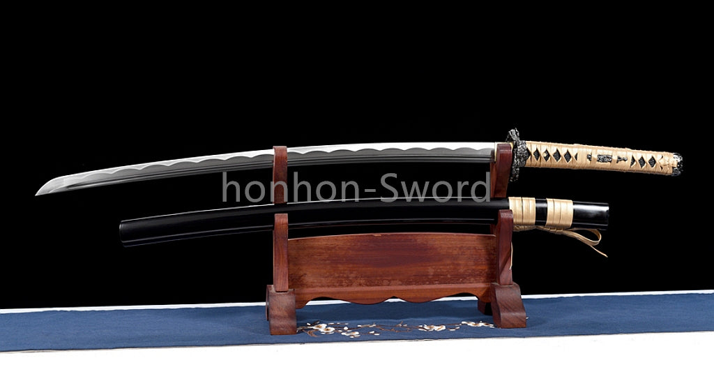 1095 Kohlenstoffstahl Katana Blaue Klinge Japanisches Samurai-Schwert Full Tang Schwarz 