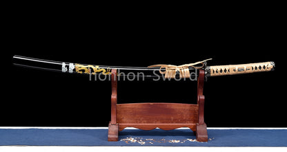 1095 Kohlenstoffstahl Katana Blaue Klinge Japanisches Samurai-Schwert Full Tang Schwarz 